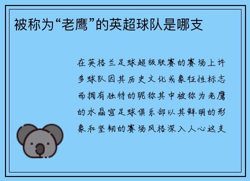 被称为“老鹰”的英超球队是哪支